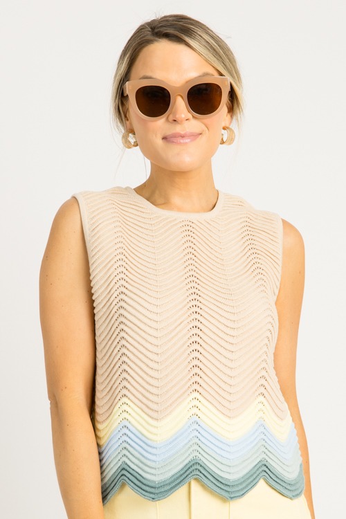 Wavy Colorblock Sweater Tank, Taupe