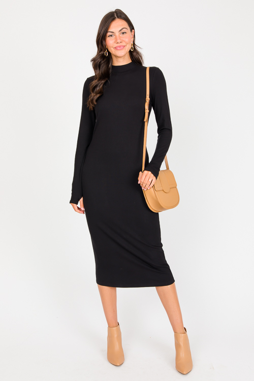 Mock Neck Rib Knit Maxi, Black