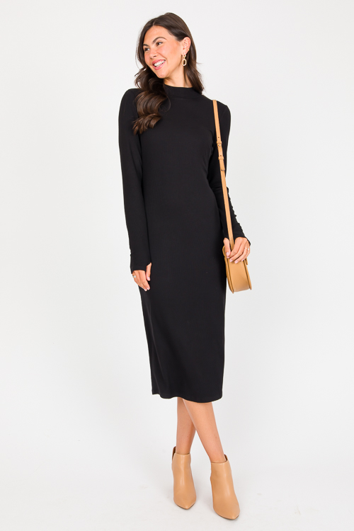 Mock Neck Rib Knit Maxi, Black