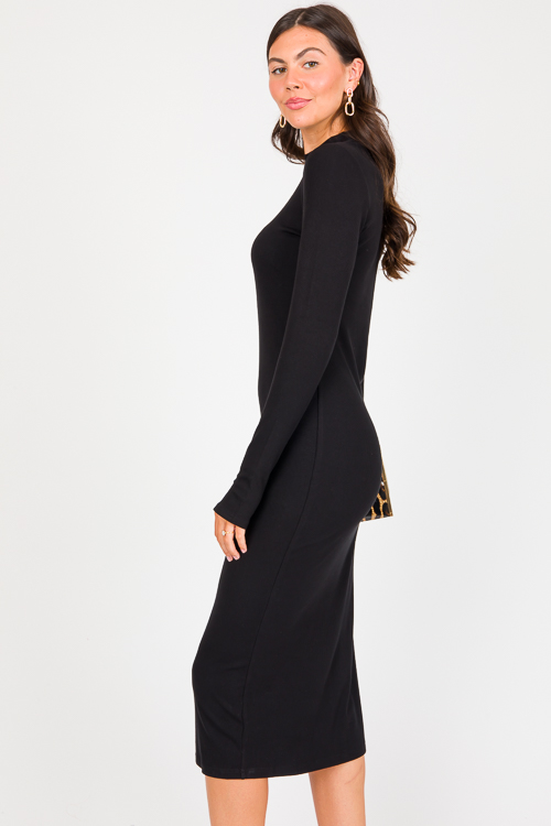 Mock Neck Rib Knit Maxi, Black