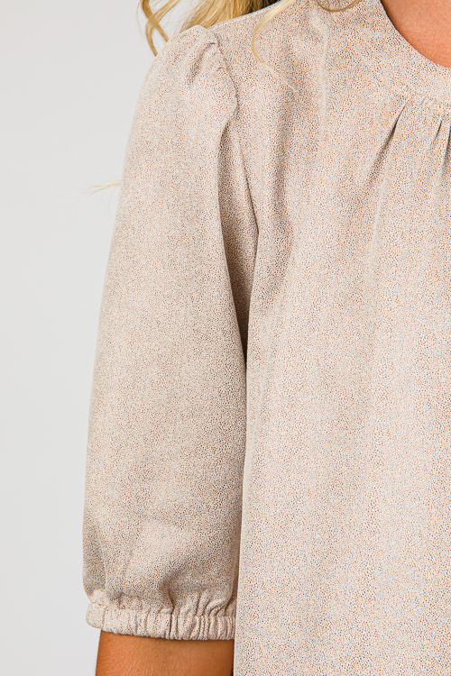 Puff Sleeve Suede Top, Beige