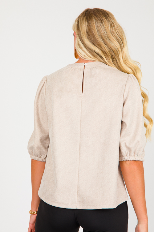 Puff Sleeve Suede Top, Beige