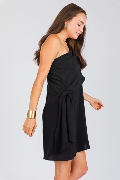 Overlay Side Tie Dress, Blk