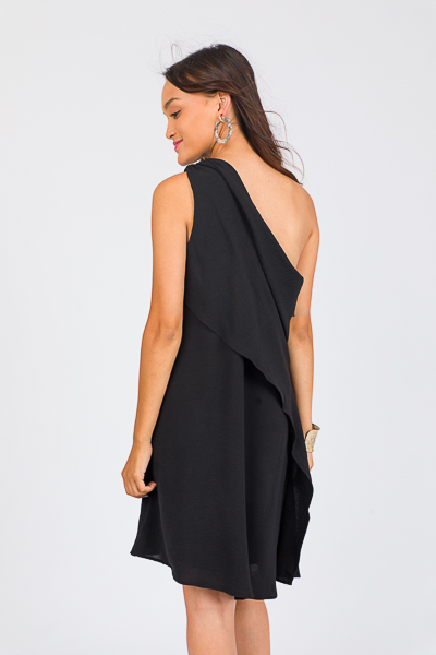 Overlay Side Tie Dress, Blk