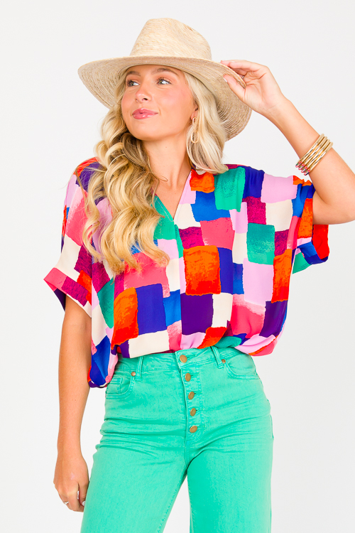 Multi Squares Boxy Blouse