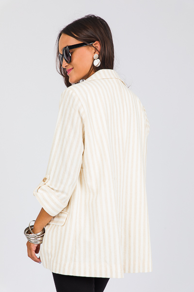 Striped Linen Blazer, Natural