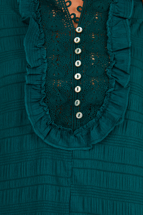 Lace Yoke Tonal Dress, Sea Green