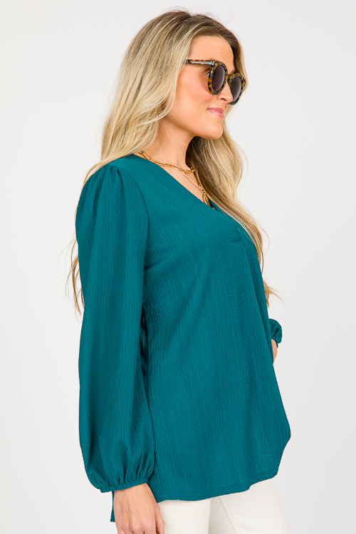 Crinkle Texture Blouse, Teal