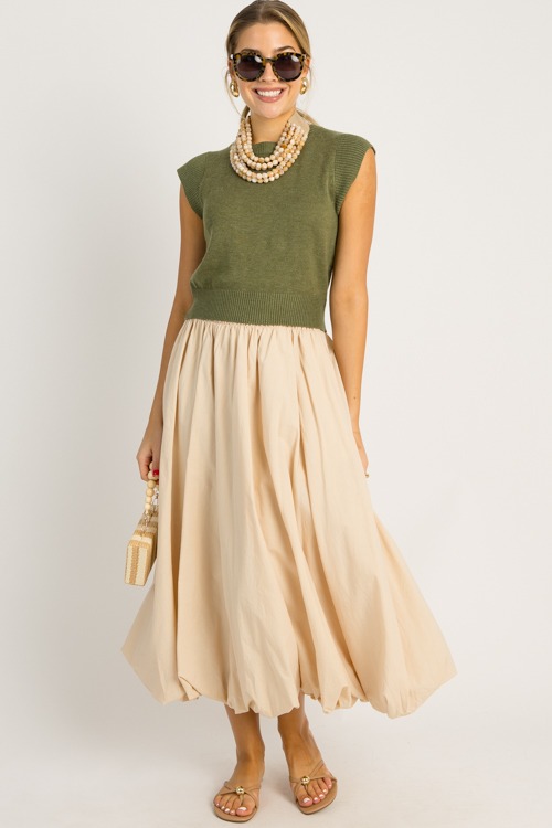 Bubble Hem Maxi Skirt, Beige