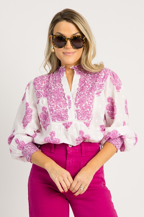 Flower Print Cotton Top, Purple