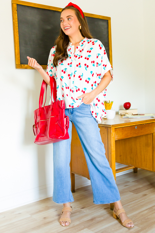 Cherry Boxy Blouse, White
