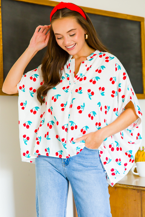 Cherry Boxy Blouse, White