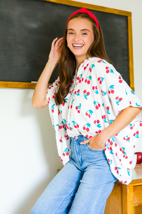 Cherry Boxy Blouse, White