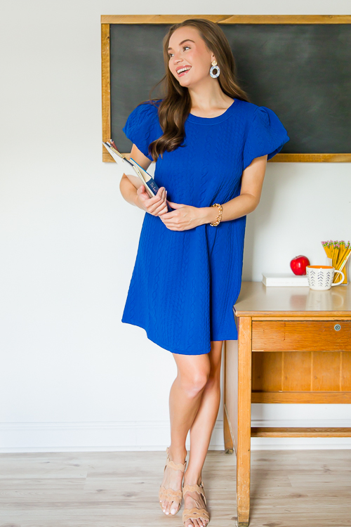 Texture Knit Dress, Blue