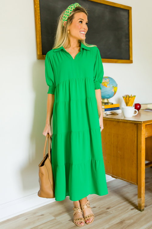 slim fit dress slacks Leon Halter Midi Dress-Kelly Green main image 0