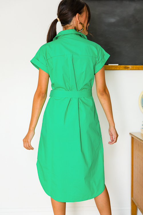 Poplin Belted Shirt Dress, Green