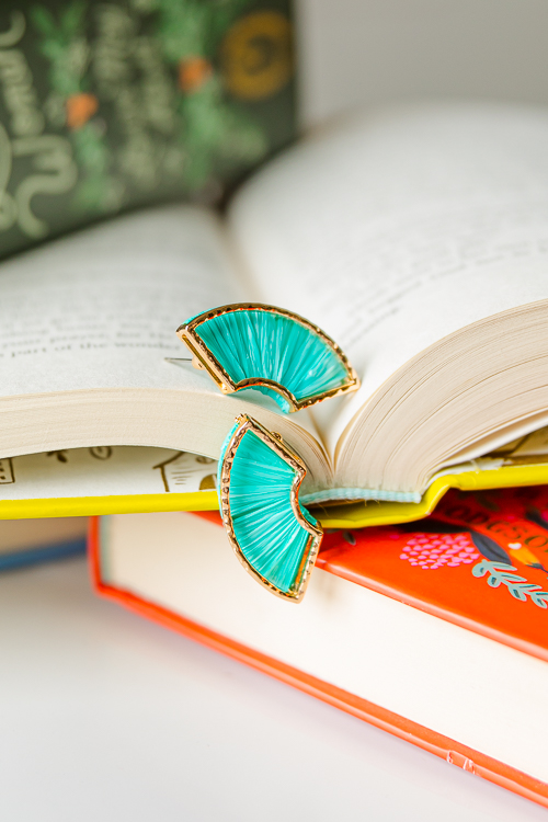 Fan Raffia Earrings, Mint