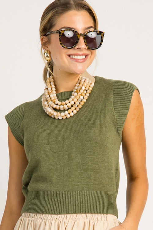 Cap Sleeve Sweater Top, Lt. Olive