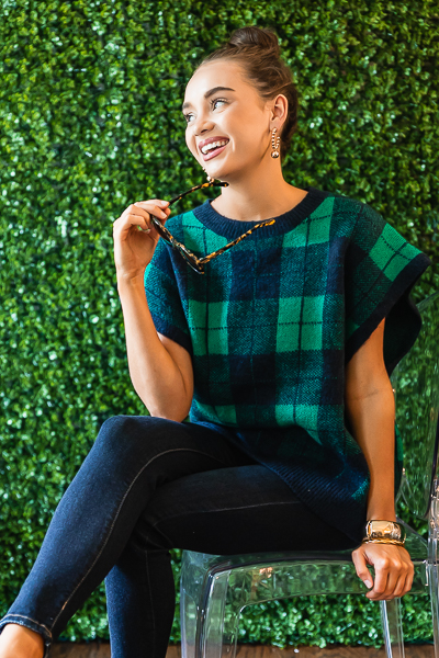 Plaid Boxy Sweater, Green
