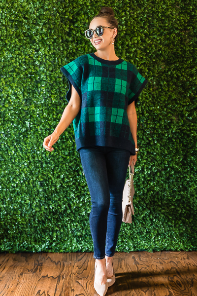 Plaid Boxy Sweater, Green