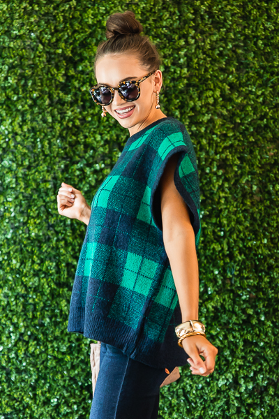 Plaid Boxy Sweater, Green