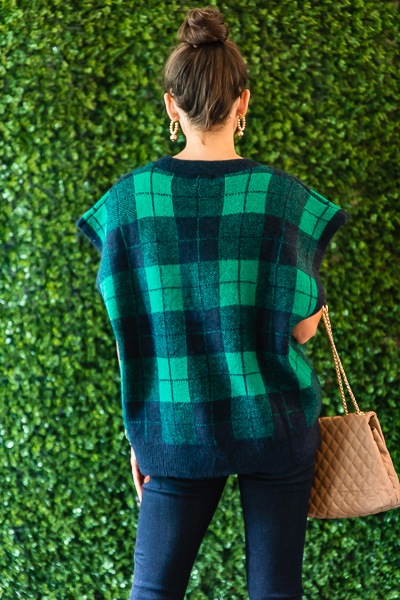 Plaid Boxy Sweater, Green