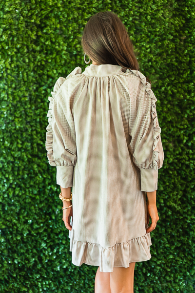 Check Ruffle Dress, Brown