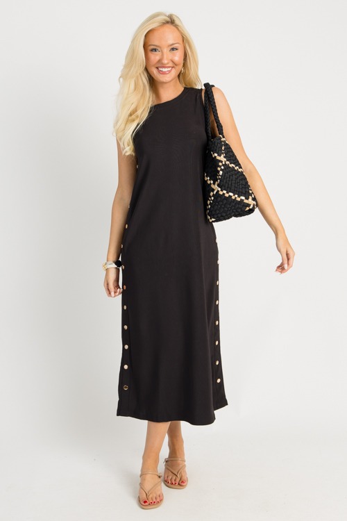 Buttoned Up Rib Midi, Black