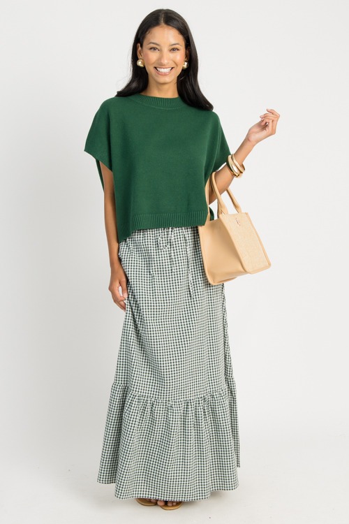 Gingham Pull-On Maxi Skirt, Forest