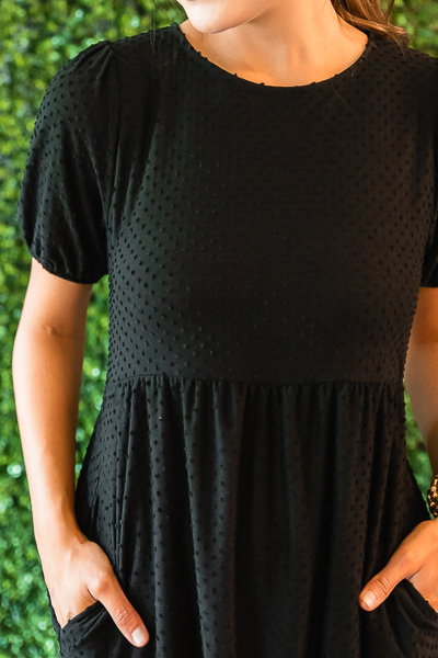 Swiss Dot Knit Midi, Black - Dresses - The Blue Door Boutique