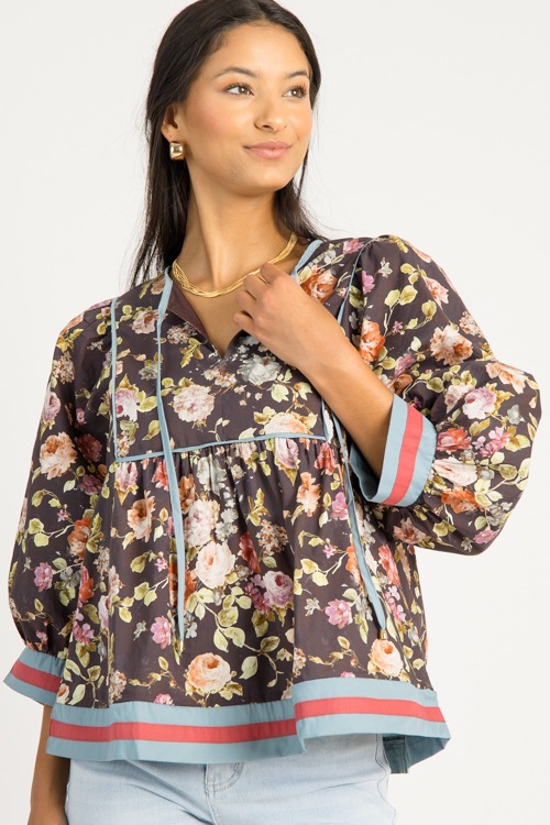 Luna Floral Top, Chocolate