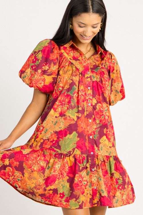 Floral Fusion Dress, Wine