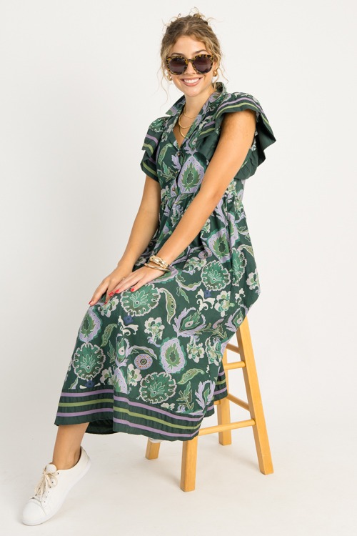 Stripe Trim Printed Midi, Green - New Arrivals - The Blue