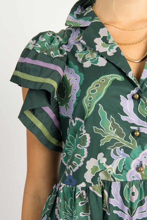 Stripe Trim Printed Midi, Green - 0724-113.jpg