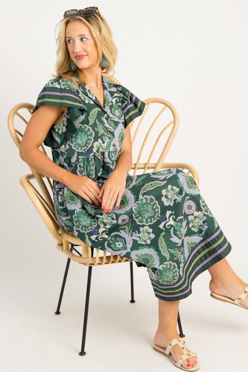 Stripe Trim Printed Midi, Green - 0724-116.jpg