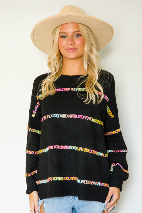 Multi Stitch Stripe Sweater, Black