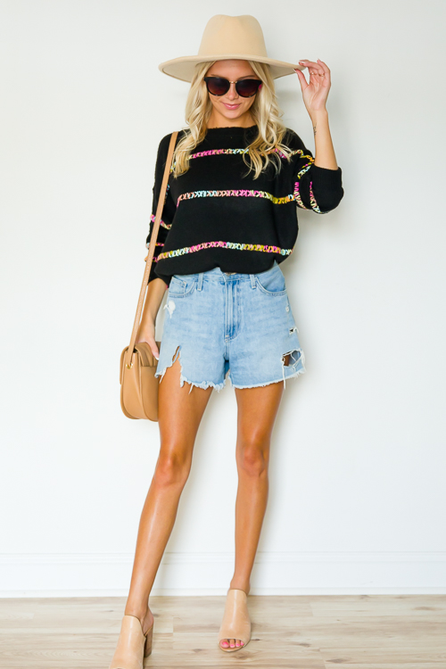 Multi Stitch Stripe Sweater, Black