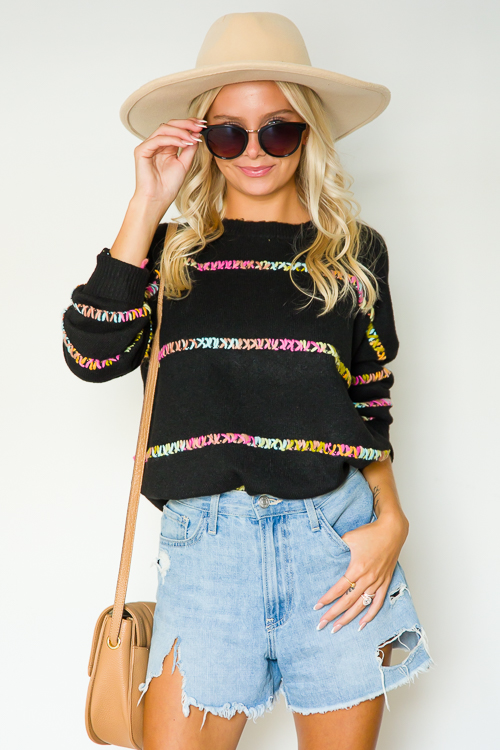 Multi Stitch Stripe Sweater, Black