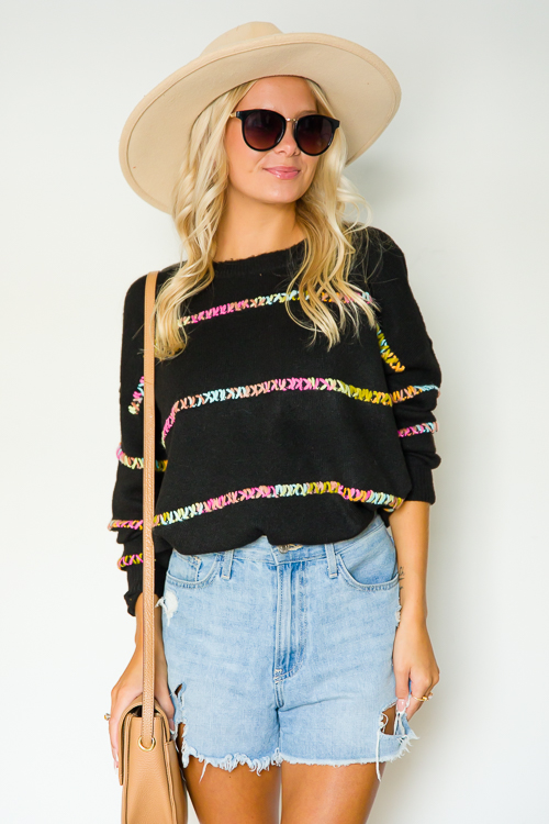 Multi Stitch Stripe Sweater, Black