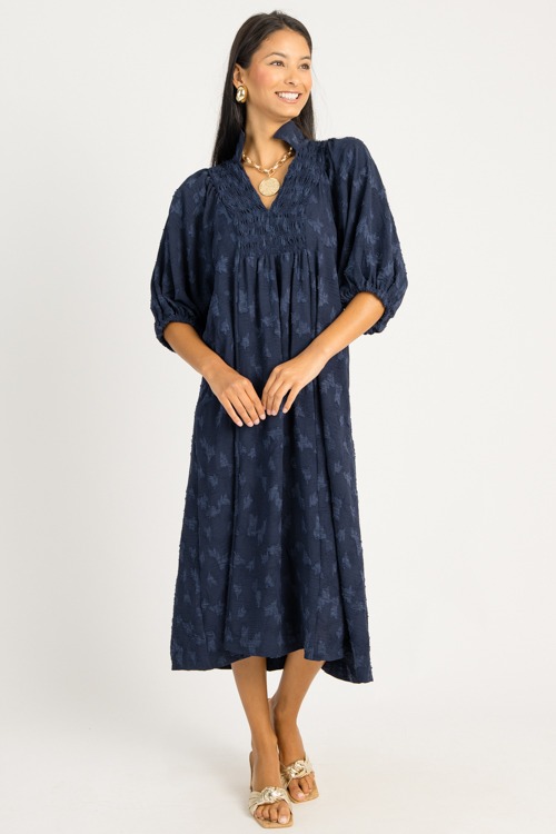 Tonal Texture Print Midi, Navy