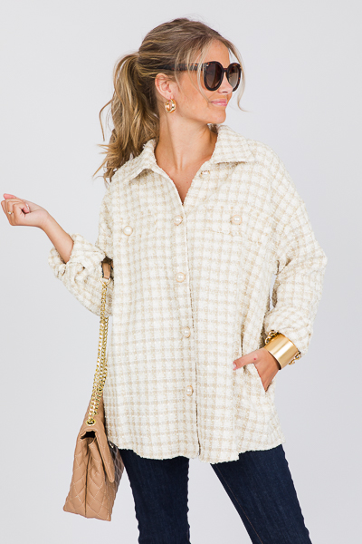 Pearl Button Tweed Jacket, Ivory - New Arrivals - The Blue Door
