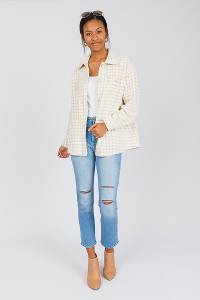 Pearl Button Tweed Jacket, Ivory - New Arrivals - The Blue Door