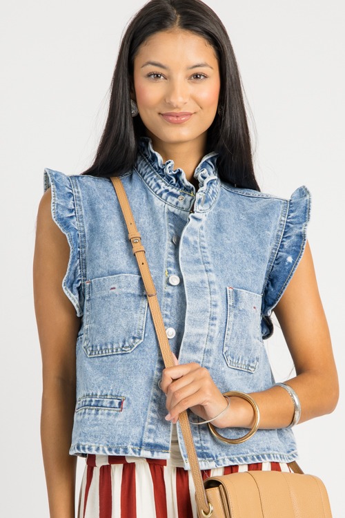 Ruffle Trim Denim Vest, Light
