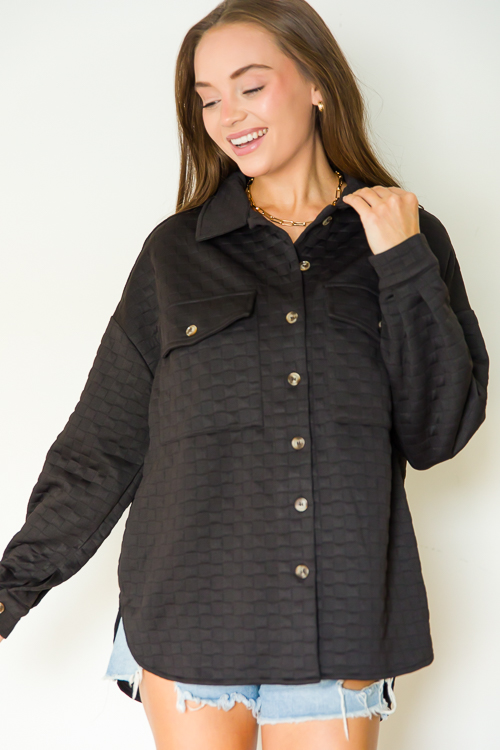 Quilt Texture Shacket, Black