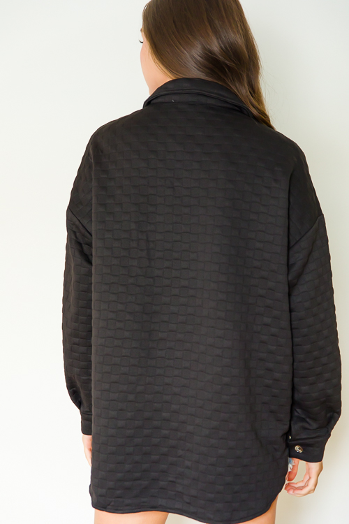 Quilt Texture Shacket, Black