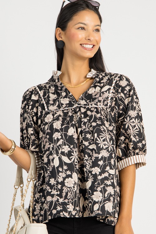Floral Stripe Trim Top, Black - 0725-80h.jpg
