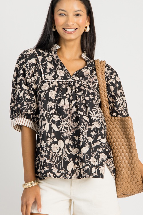 Floral Stripe Trim Top, Black - 0725-85.jpg
