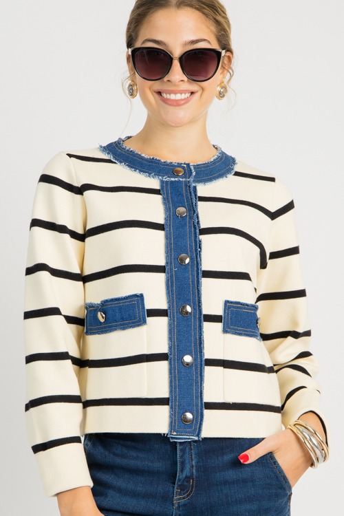 Striped Denim Trim Jacket, Ecru - 0725-87.jpg