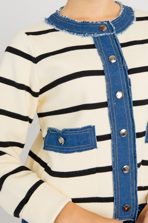 Striped Denim Trim Jacket, Ecru - 0725-88.jpg