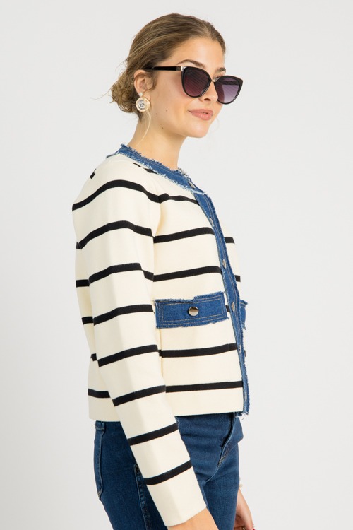 Striped Denim Trim Jacket, Ecru - 0725-89.jpg